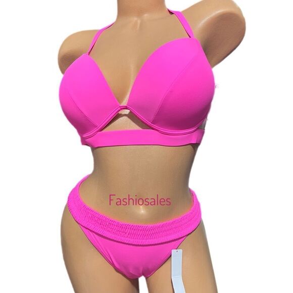 Victorias Secret Swim Push Up Padded Underwire Bikini top & Bottom Set Pink - Picture 1 of 5